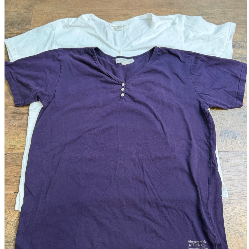 2 Y2K Abercrombie & Fitch Womens Henley‎ T-Shirt Purple White Large